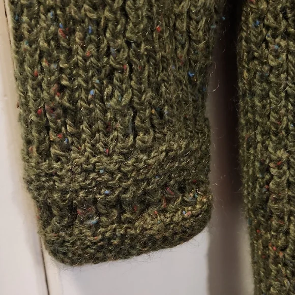 Handmade Olive Green Knit Cardigan with Decorative Goldtone Buttons - Picture 9 of 13